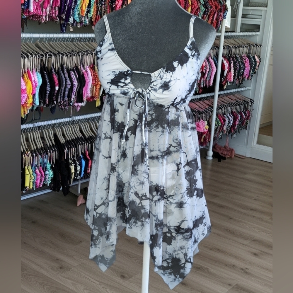 Yesfashion Black White Tie‎ Dye Tankini Swim Sets Boy Shorts Set Size M